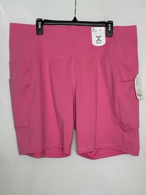 NWT Xersion Women's Bright Pink High-Rise Bike Shorts with Side Pockets